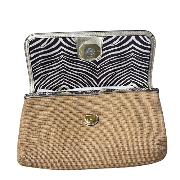 COACH CLUTCH Straw Python Leather Trim Tan Natural Brown Animal Print Wr… - Picture 13 of 14
